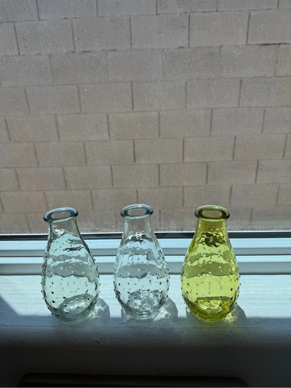 Textured Glass Bud Vases in Green, Gray and Yellow - Set of 3